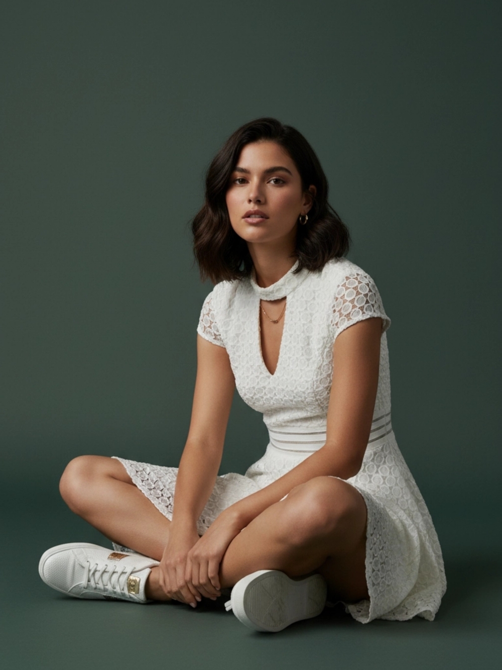 City Studio White Lace Fit & Flare Dress with Keyhole Neckline Size 9 Jr.